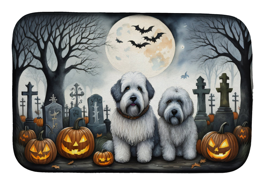 Old English Sheepdog Spooky Halloween Dish Drying Mat Absorbent Dish Drying Mat Pad for Kitchen Counter Dish Drainer Mat for Countertop, 14 x 21", Multicolor