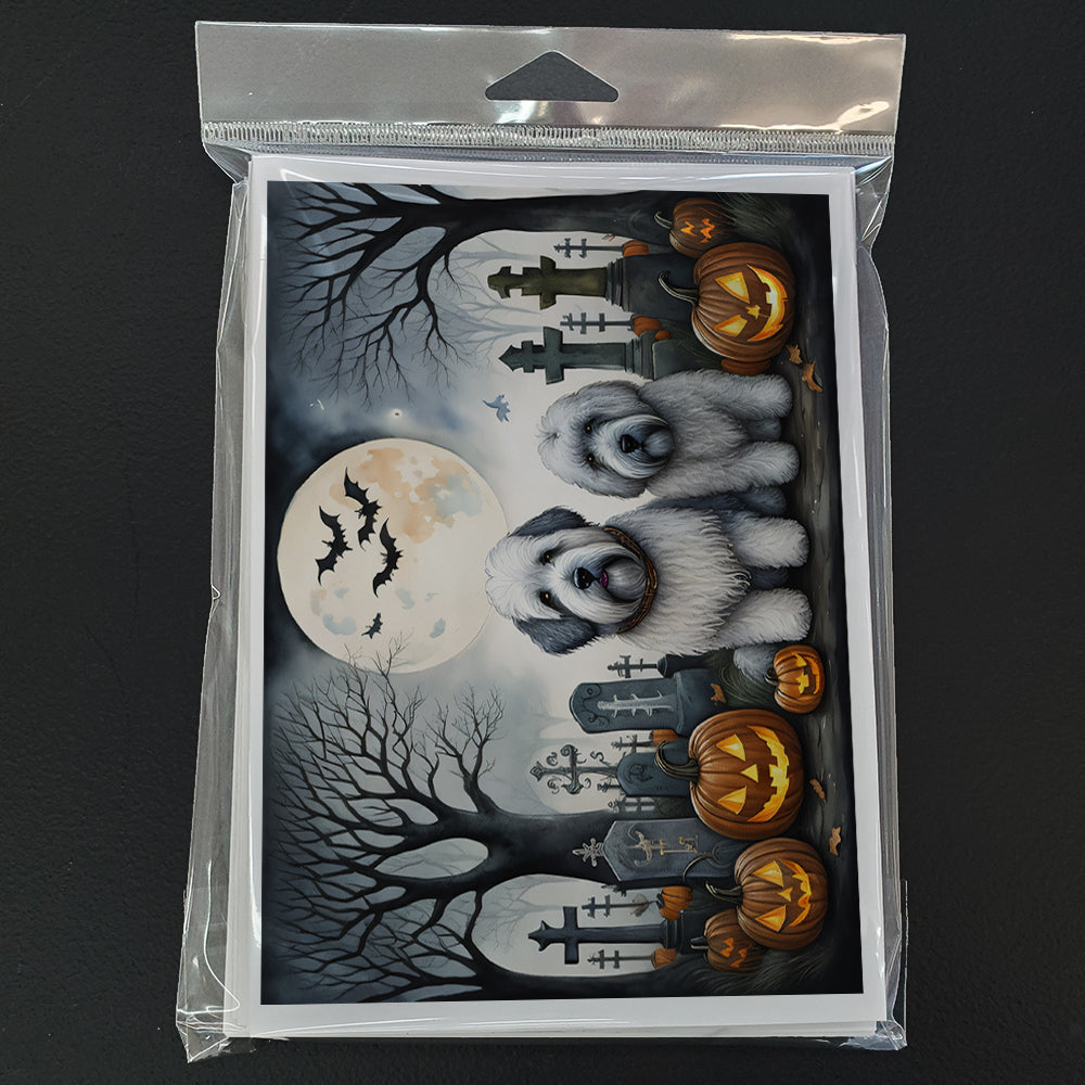 Old English Sheepdog Spooky Halloween Greeting Cards Pack of 8 Blank Cards with Envelopes Whimsical A7 Size 5x7