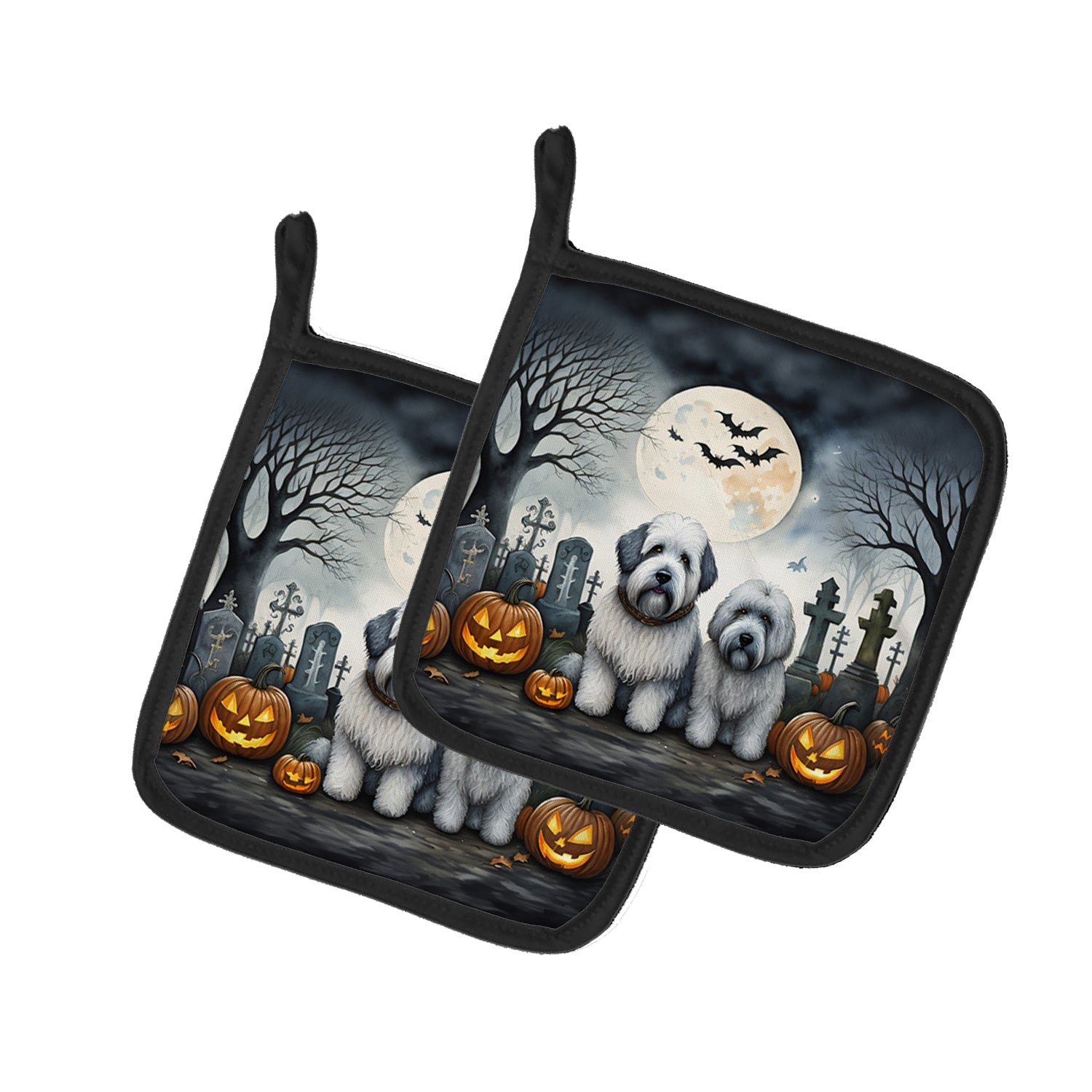 Old English Sheepdog Spooky Halloween Pot Holder Set of 2 Heat Resistant Quilted Hot Pads 7.5 x 7.5 Inch, Insulated Kitchen Trivets for Cooking & Baking