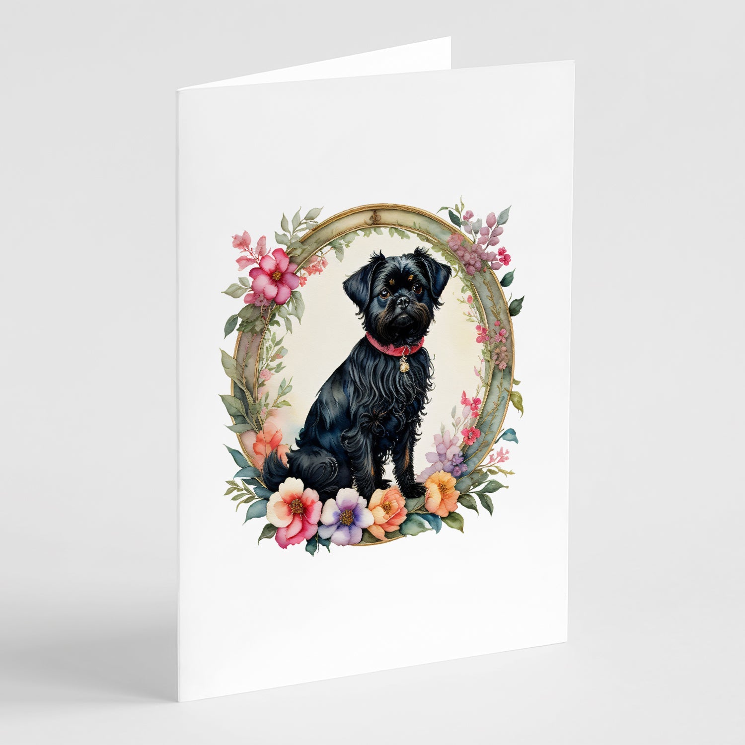 Affenpinscher and Flowers Greeting Cards Pack of 8 Blank Cards with Envelopes Whimsical A7 Size 5x7