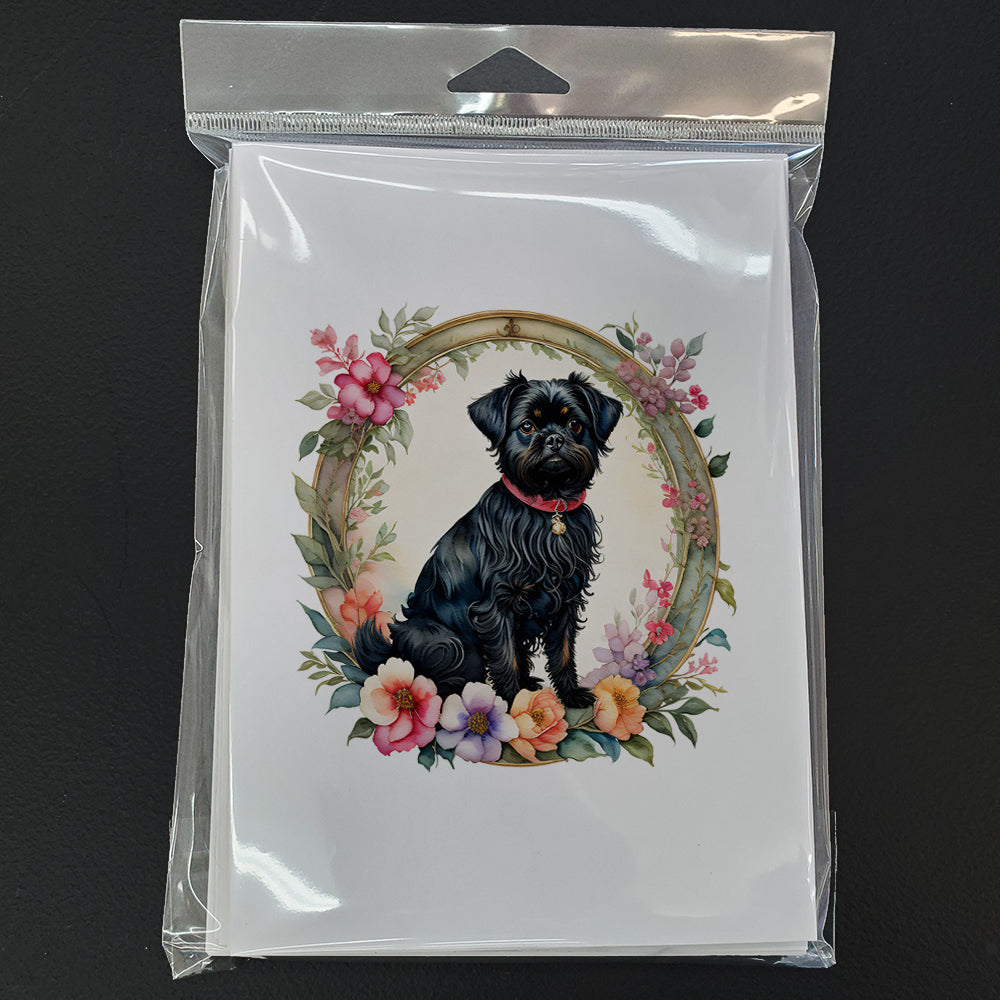 Affenpinscher and Flowers Greeting Cards Pack of 8 Blank Cards with Envelopes Whimsical A7 Size 5x7