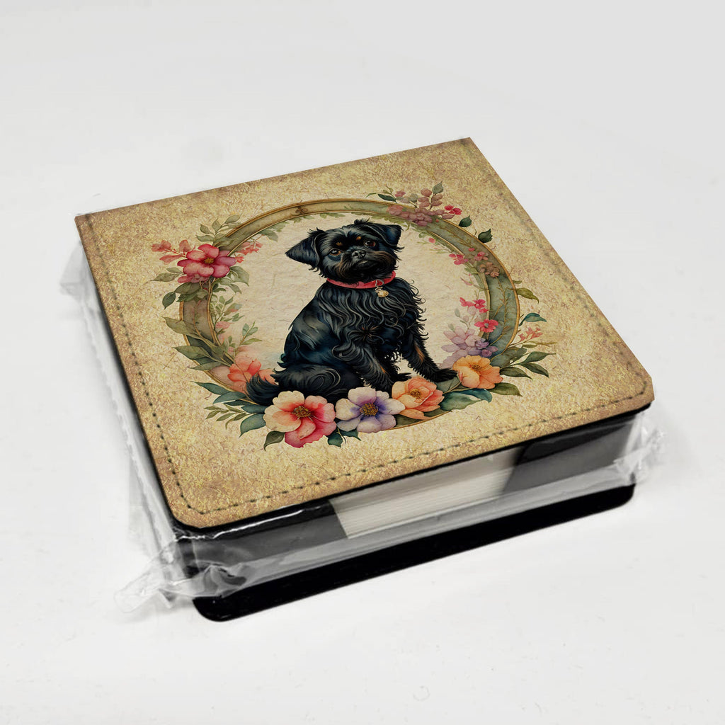 Affenpinscher and Flowers PU Leather Note Paper Holder with Artist-Designed Cover, Desk Accessory, Office Gift
