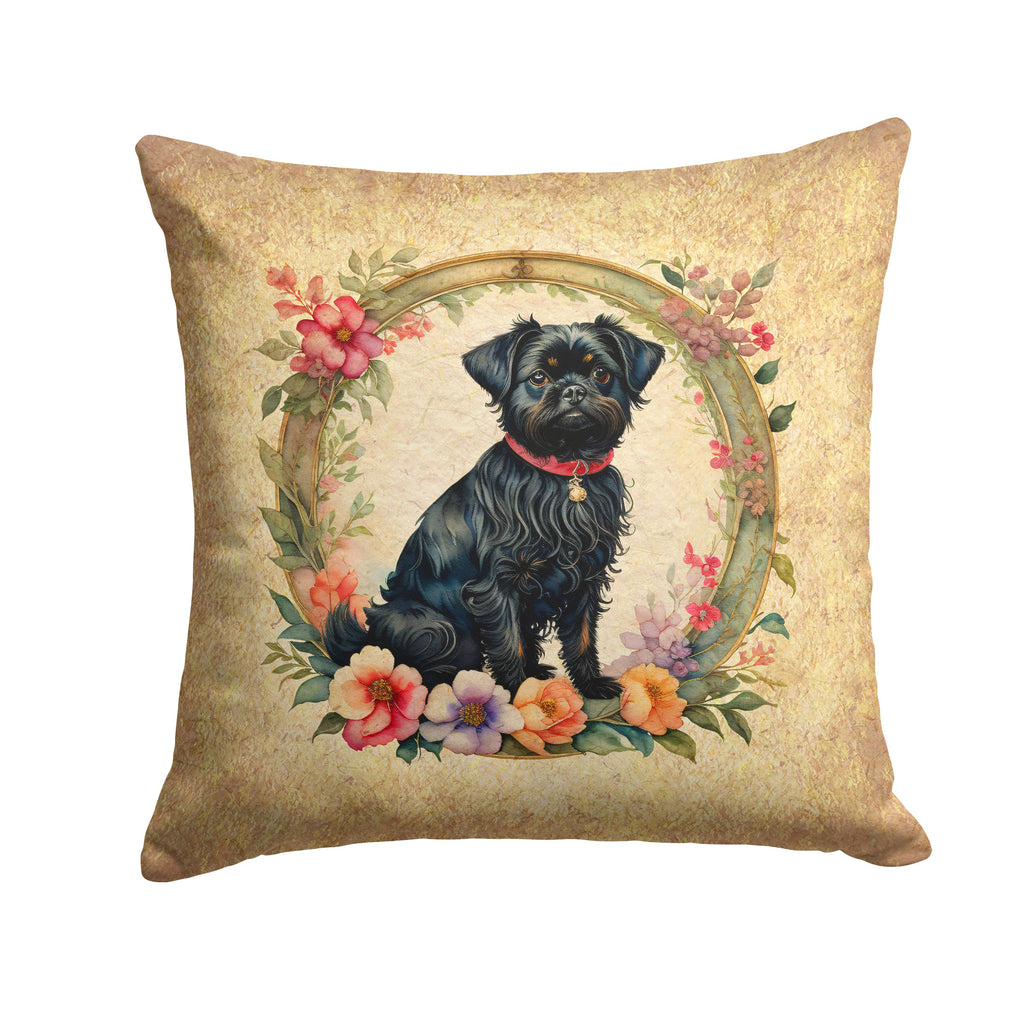 Affenpinscher and Flowers Decorative Throw Pillow 14x14 Indoor Outdoor Accent Cushion, Fabric Cover with Insert for Sofa, Bed, Porch & Living Room