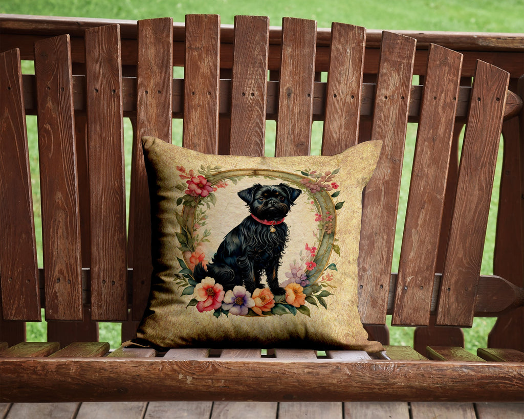 Affenpinscher and Flowers Decorative Throw Pillow 14x14 Indoor Outdoor Accent Cushion, Fabric Cover with Insert for Sofa, Bed, Porch & Living Room