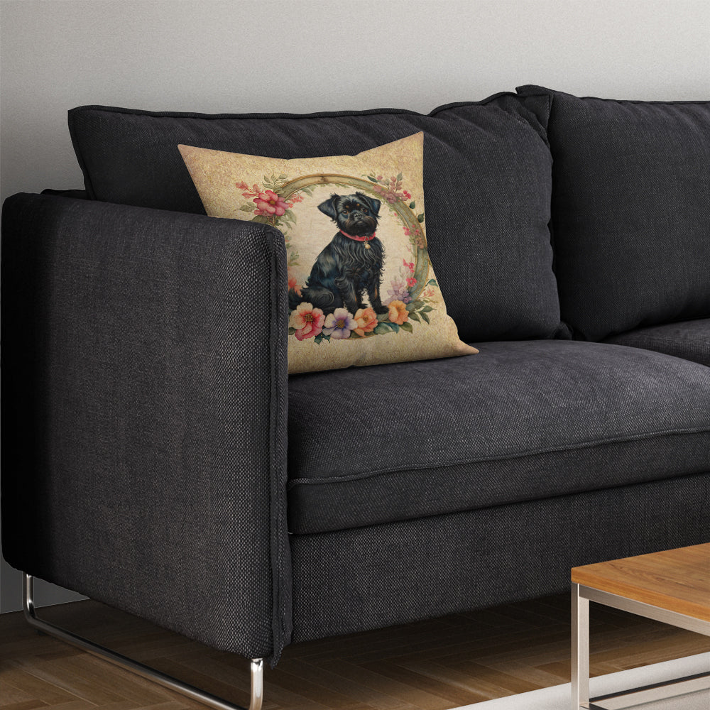 Affenpinscher and Flowers Decorative Throw Pillow 14x14 Indoor Outdoor Accent Cushion, Fabric Cover with Insert for Sofa, Bed, Porch & Living Room