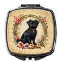 Affenpinscher and Flowers Compact Mirror Decorative Travel Makeup Mirror for Women Girls Gifts Pocket Makeup Mirror Folding Handheld