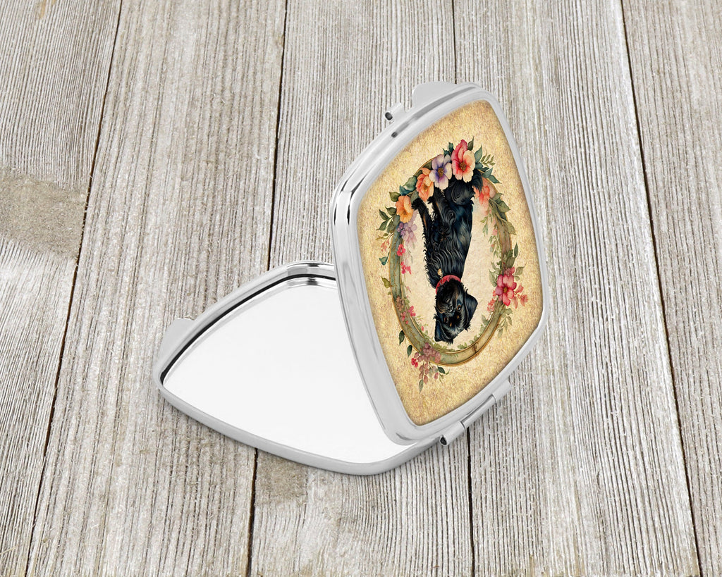 Affenpinscher and Flowers Compact Mirror Decorative Travel Makeup Mirror for Women Girls Gifts Pocket Makeup Mirror Folding Handheld