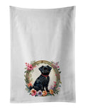 Affenpinscher and Flowers Kitchen Towel Set of 2 White Dish Towels Decorative Bathroom Hand towel for Hand, Face, Hair, Yoga, Tea, Dishcloth, 19 X 28", White