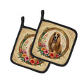 Afghan Hound and Flowers Pot Holder Set of 2 Heat Resistant Quilted Hot Pads 7.5 x 7.5 Inch, Insulated Kitchen Trivets for Cooking & Baking