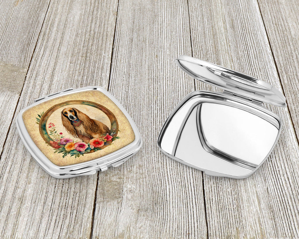 Afghan Hound and Flowers Compact Mirror Decorative Travel Makeup Mirror for Women Girls Gifts Pocket Makeup Mirror Folding Handheld