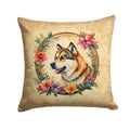 Akita and Flowers Decorative Throw Pillow 14x14 Indoor Outdoor Accent Cushion, Fabric Cover with Insert for Sofa, Bed, Porch & Living Room