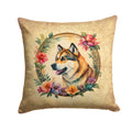 Akita and Flowers Decorative Throw Pillow 18x18 Indoor Outdoor Accent Cushion, Fabric Cover with Insert for Sofa, Bed, Porch & Living Room