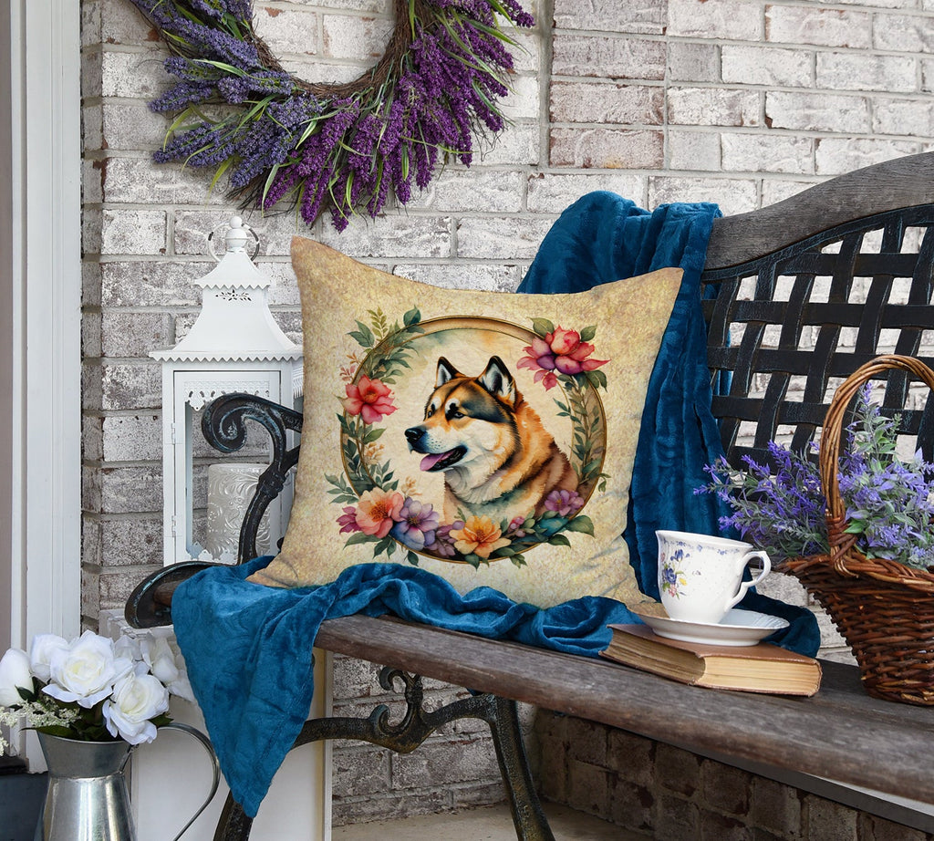 Akita and Flowers Decorative Throw Pillow 18x18 Indoor Outdoor Accent Cushion, Fabric Cover with Insert for Sofa, Bed, Porch & Living Room