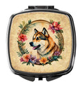 Akita and Flowers Compact Mirror Decorative Travel Makeup Mirror for Women Girls Gifts Pocket Makeup Mirror Folding Handheld