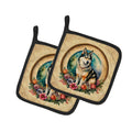 Alaskan Malamute and Flowers Pot Holder Set of 2 Heat Resistant Quilted Hot Pads 7.5 x 7.5 Inch, Insulated Kitchen Trivets for Cooking & Baking