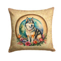 Alaskan Malamute and Flowers Decorative Throw Pillow 14x14 Indoor Outdoor Accent Cushion, Fabric Cover with Insert for Sofa, Bed, Porch & Living Room