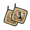 American English Coonhound and Flowers Pot Holder Set of 2 Heat Resistant Quilted Hot Pads 7.5 x 7.5 Inch, Insulated Kitchen Trivets for Cooking & Baking