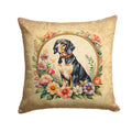 American English Coonhound and Flowers Decorative Throw Pillow 14x14 Indoor Outdoor Accent Cushion, Fabric Cover with Insert for Sofa, Bed, Porch & Living Room