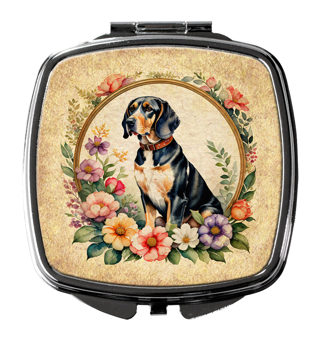 American English Coonhound and Flowers Compact Mirror Decorative Travel Makeup Mirror for Women Girls Gifts Pocket Makeup Mirror Folding Handheld