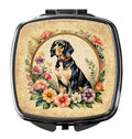 American English Coonhound and Flowers Compact Mirror Decorative Travel Makeup Mirror for Women Girls Gifts Pocket Makeup Mirror Folding Handheld