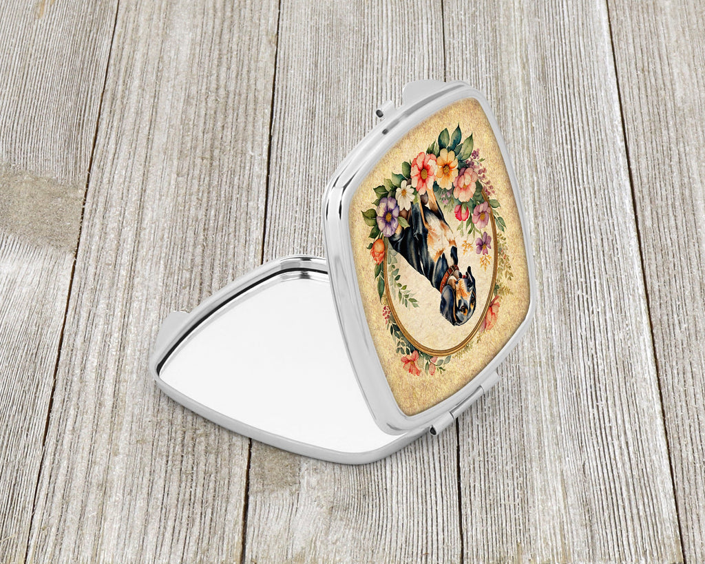 American English Coonhound and Flowers Compact Mirror Decorative Travel Makeup Mirror for Women Girls Gifts Pocket Makeup Mirror Folding Handheld