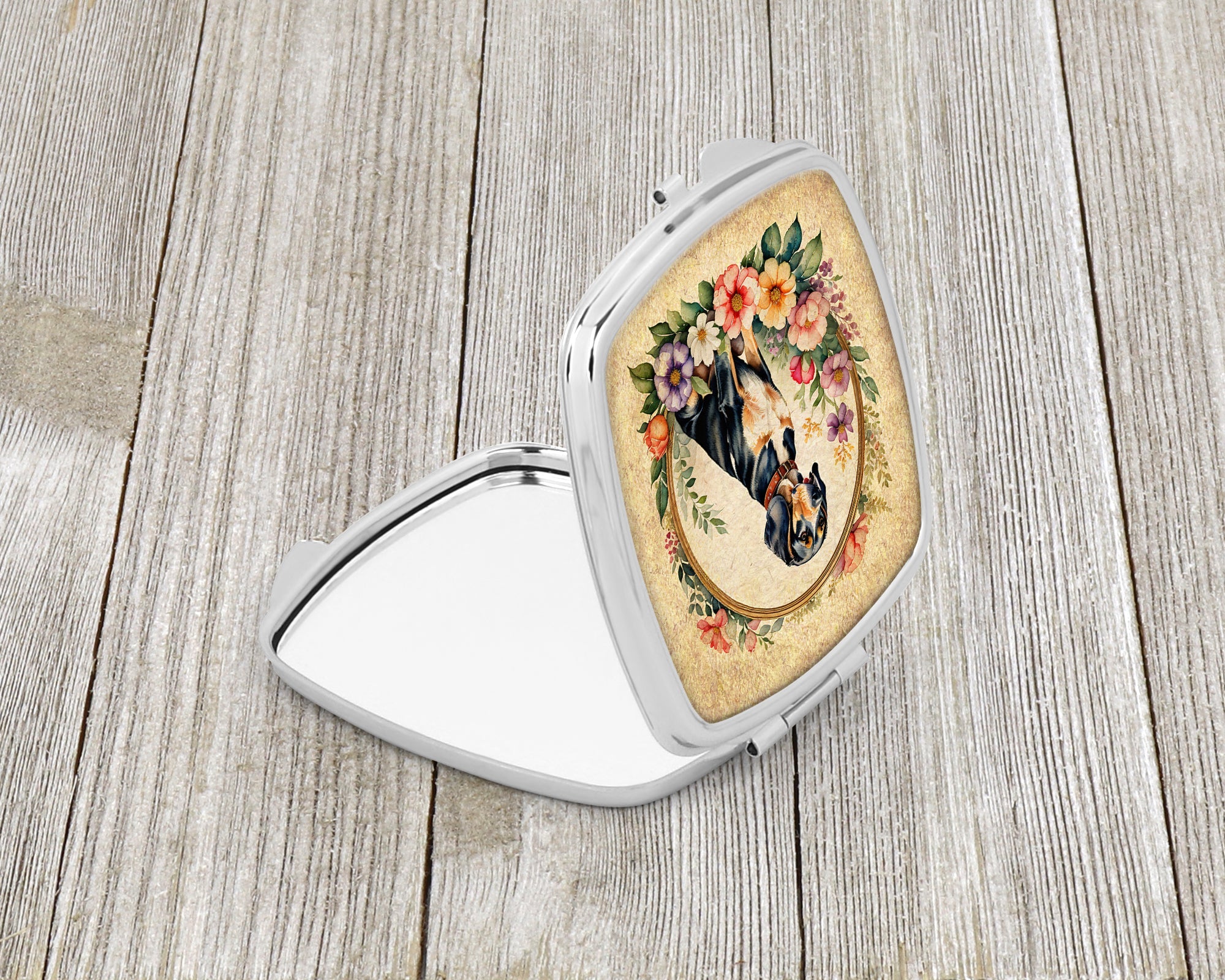 American English Coonhound and Flowers Compact Mirror Decorative Travel Makeup Mirror for Women Girls Gifts Pocket Makeup Mirror Folding Handheld