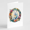 American Eskimo and Flowers Greeting Cards Pack of 8 Blank Cards with Envelopes Whimsical A7 Size 5x7
