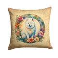 American Eskimo and Flowers Decorative Throw Pillow 14x14 Indoor Outdoor Accent Cushion, Fabric Cover with Insert for Sofa, Bed, Porch & Living Room