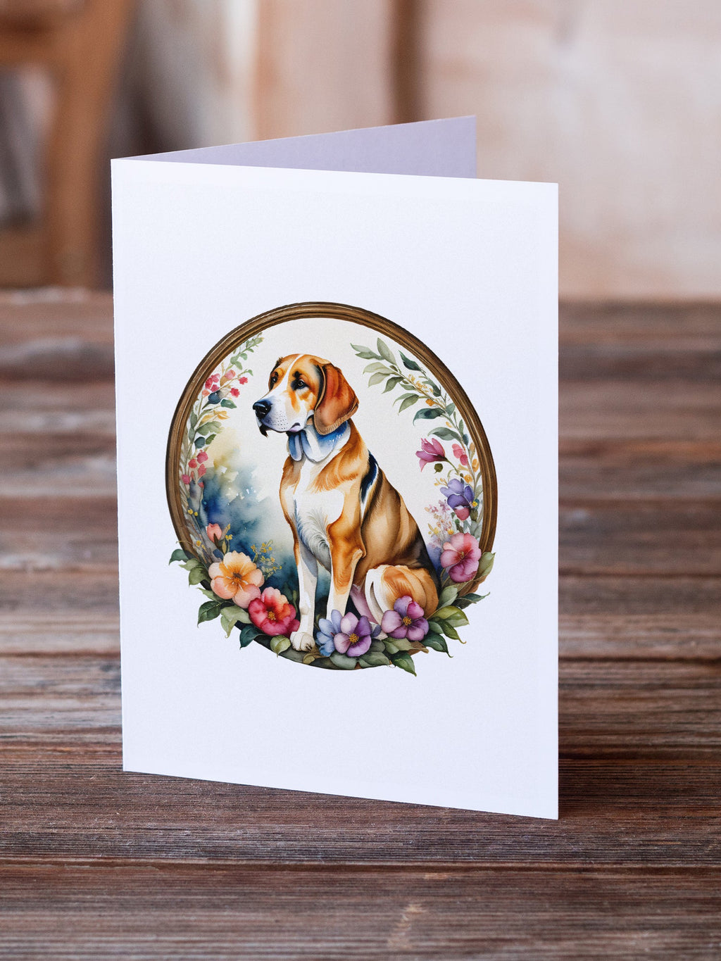 American Foxhound and Flowers Greeting Cards Pack of 8 Blank Cards with Envelopes Whimsical A7 Size 5x7