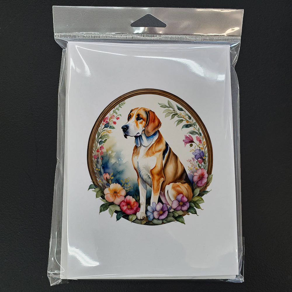 American Foxhound and Flowers Greeting Cards Pack of 8 Blank Cards with Envelopes Whimsical A7 Size 5x7