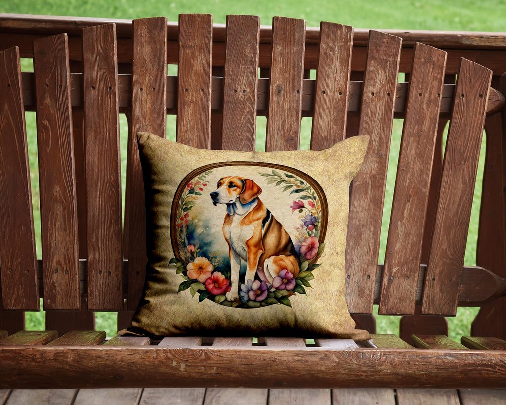 American Foxhound and Flowers Decorative Throw Pillow 14x14 Indoor Outdoor Accent Cushion, Fabric Cover with Insert for Sofa, Bed, Porch & Living Room