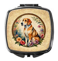 American Foxhound and Flowers Compact Mirror Decorative Travel Makeup Mirror for Women Girls Gifts Pocket Makeup Mirror Folding Handheld