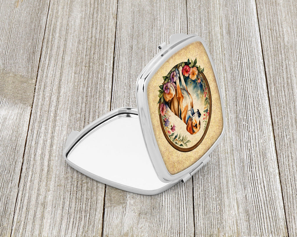 American Foxhound and Flowers Compact Mirror Decorative Travel Makeup Mirror for Women Girls Gifts Pocket Makeup Mirror Folding Handheld