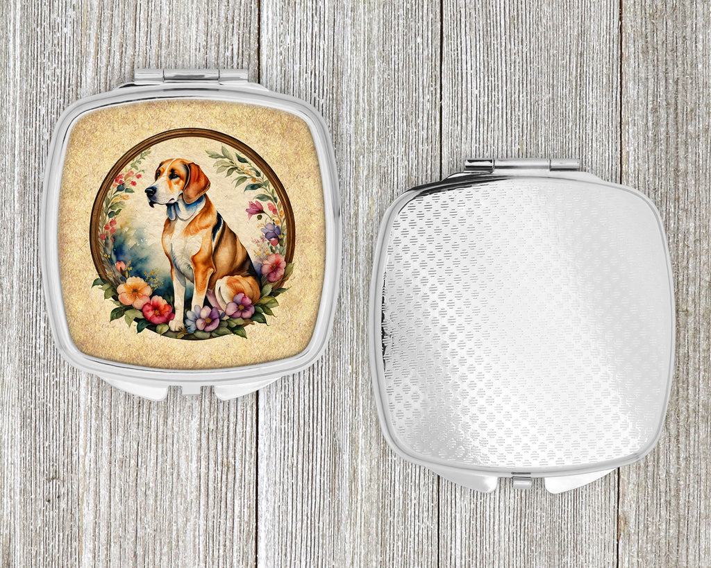 American Foxhound and Flowers Compact Mirror Decorative Travel Makeup Mirror for Women Girls Gifts Pocket Makeup Mirror Folding Handheld