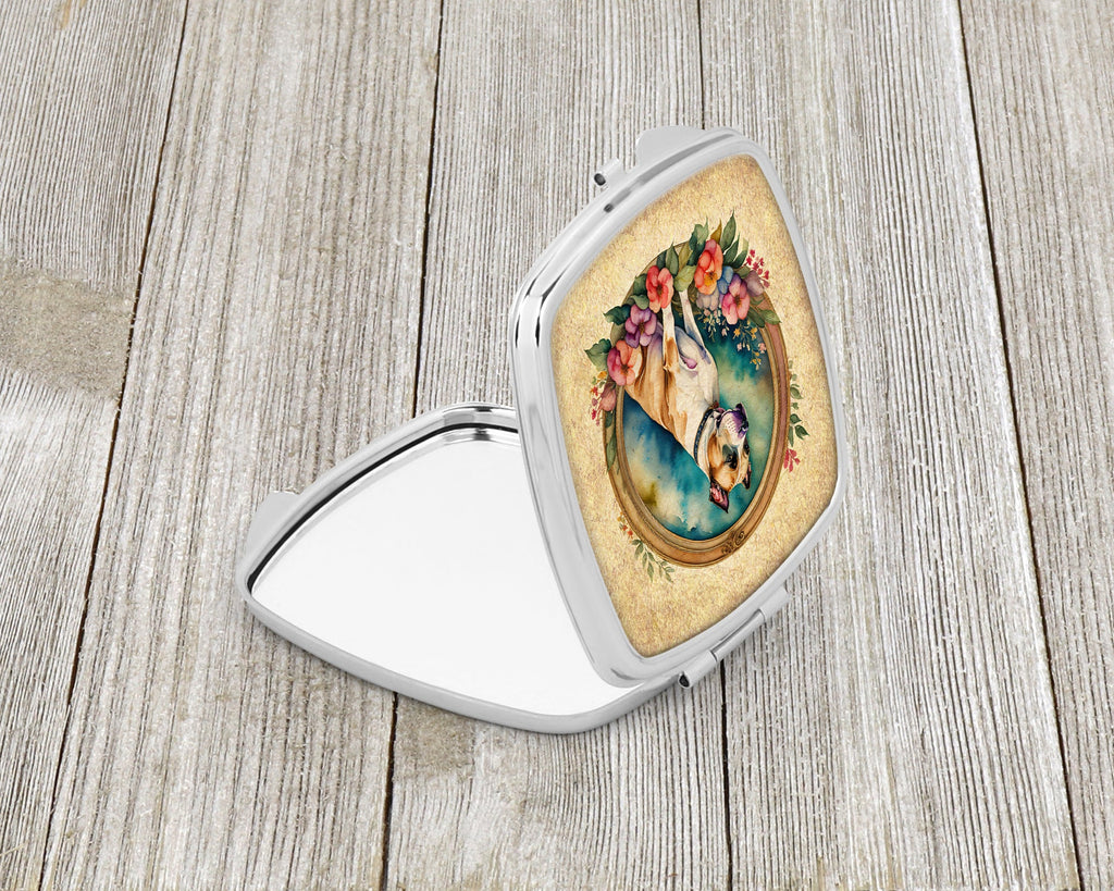American Staffordshire Terrier and Flowers Compact Mirror Decorative Travel Makeup Mirror for Women Girls Gifts Pocket Makeup Mirror Folding Handheld