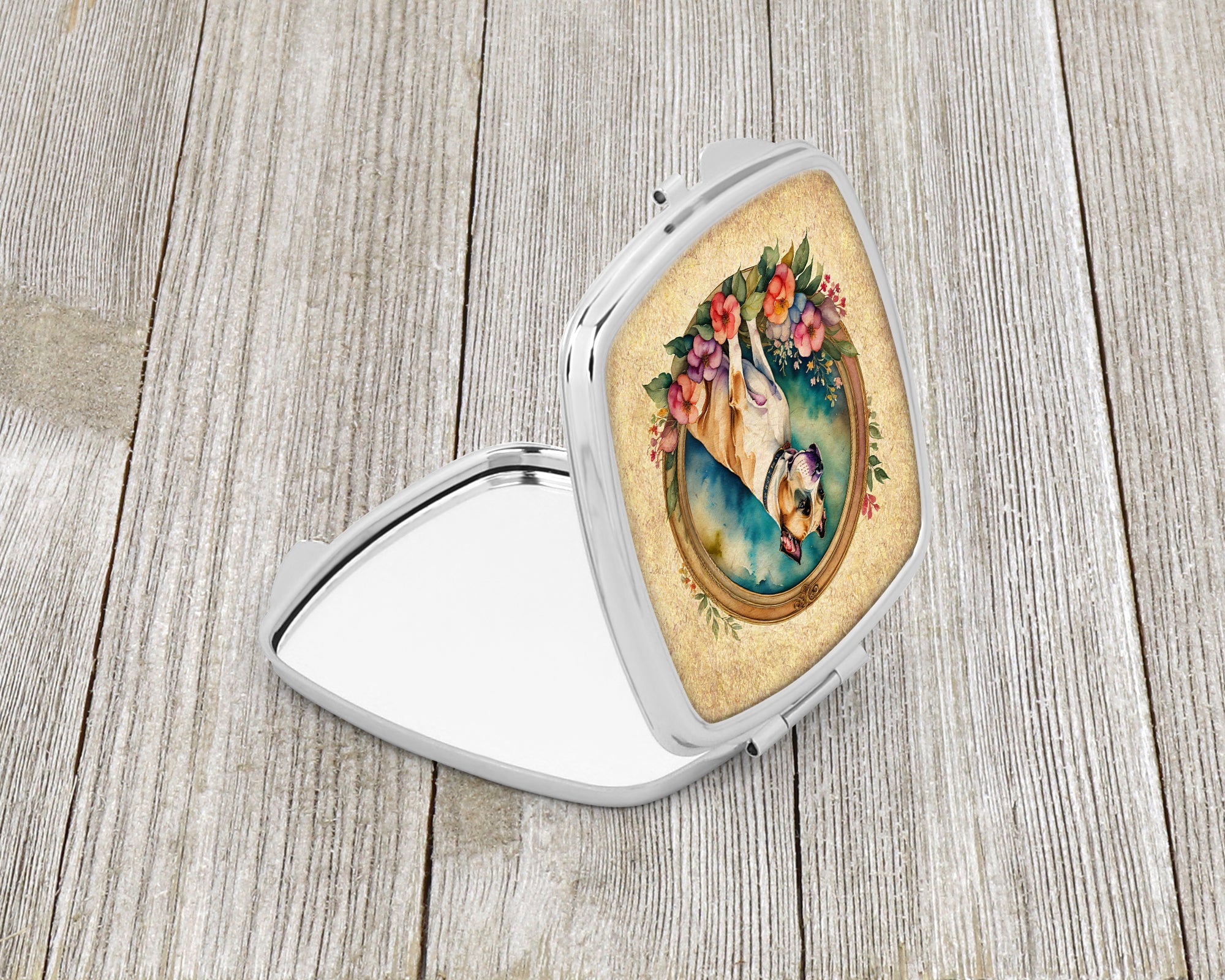 American Staffordshire Terrier and Flowers Compact Mirror Decorative Travel Makeup Mirror for Women Girls Gifts Pocket Makeup Mirror Folding Handheld