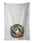 American Staffordshire Terrier and Flowers Kitchen Towel Set of 2 White Dish Towels Decorative Bathroom Hand towel for Hand, Face, Hair, Yoga, Tea, Dishcloth, 19 X 28", White