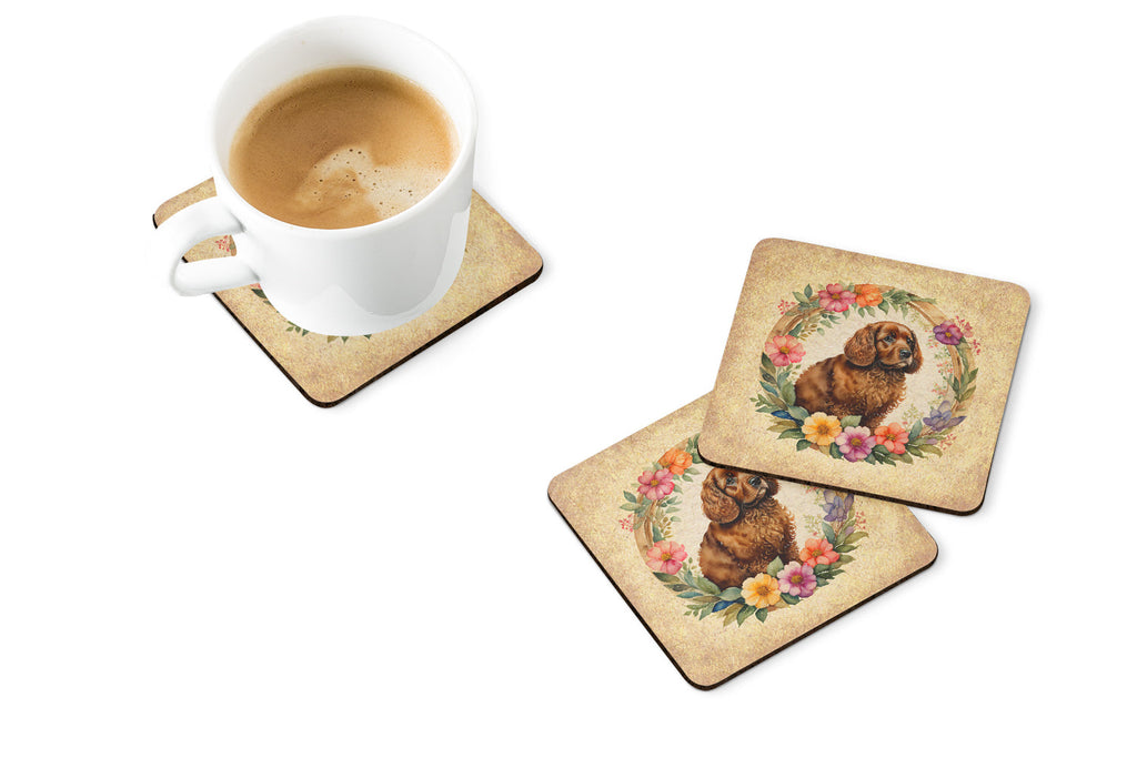 American Water Spaniel and Flowers Foam Coasters Set of 4 Cup Coasters for Indoor Outdoor, Tabletop Protection, Anti Slip, Mouse pad Material