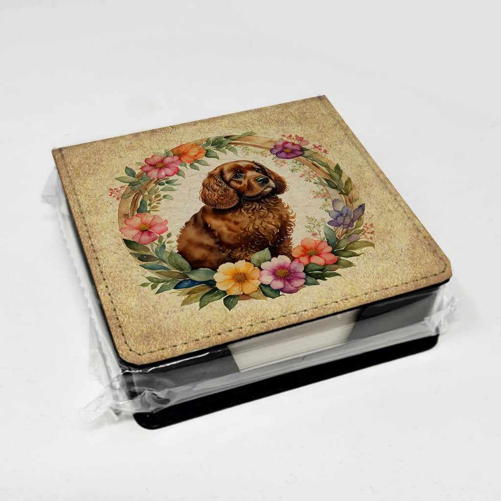 American Water Spaniel and Flowers PU Leather Note Paper Holder with Artist-Designed Cover, Desk Accessory, Office Gift