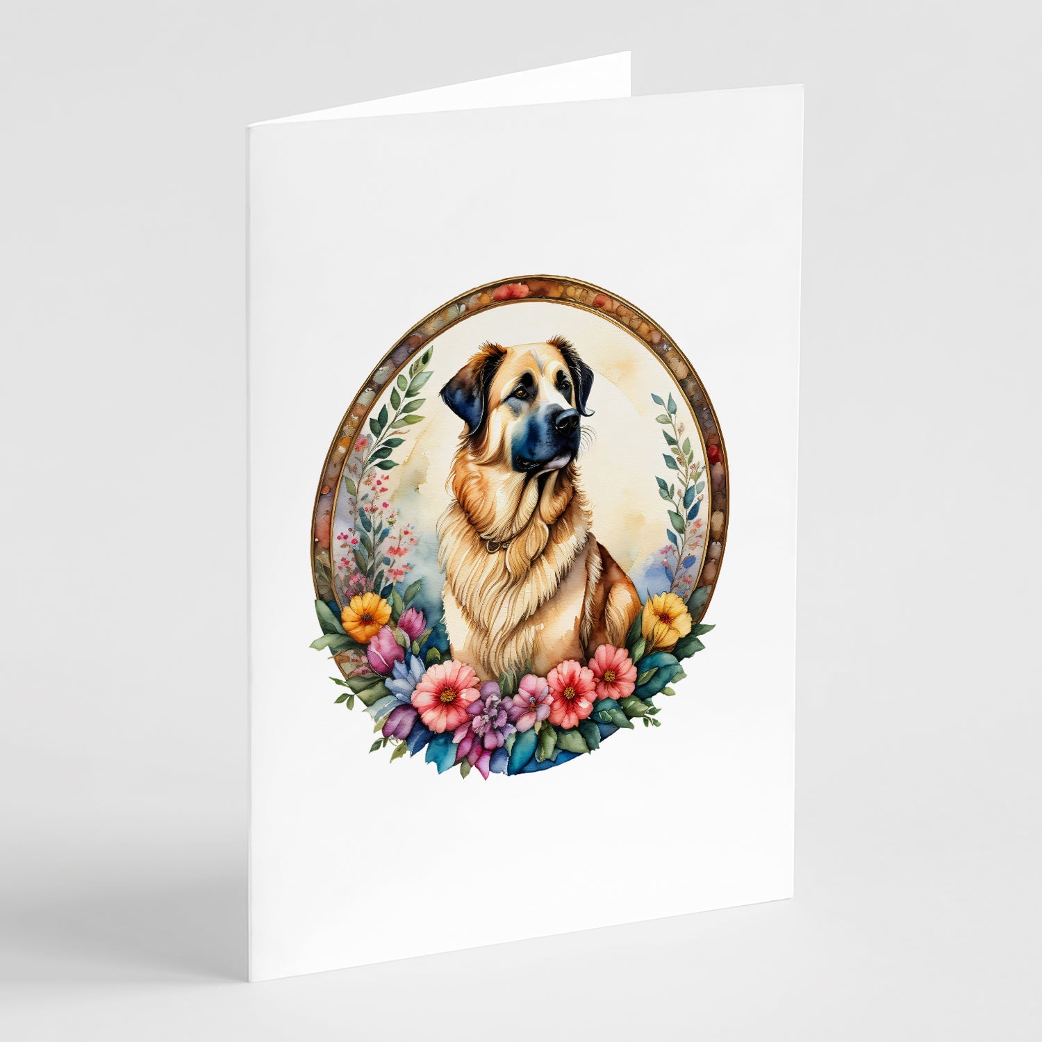 Anatolian Shepherd Dog and Flowers Greeting Cards Pack of 8 Blank Cards with Envelopes Whimsical A7 Size 5x7
