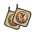 Anatolian Shepherd Dog and Flowers Pot Holder Set of 2 Heat Resistant Quilted Hot Pads 7.5 x 7.5 Inch, Insulated Kitchen Trivets for Cooking & Baking