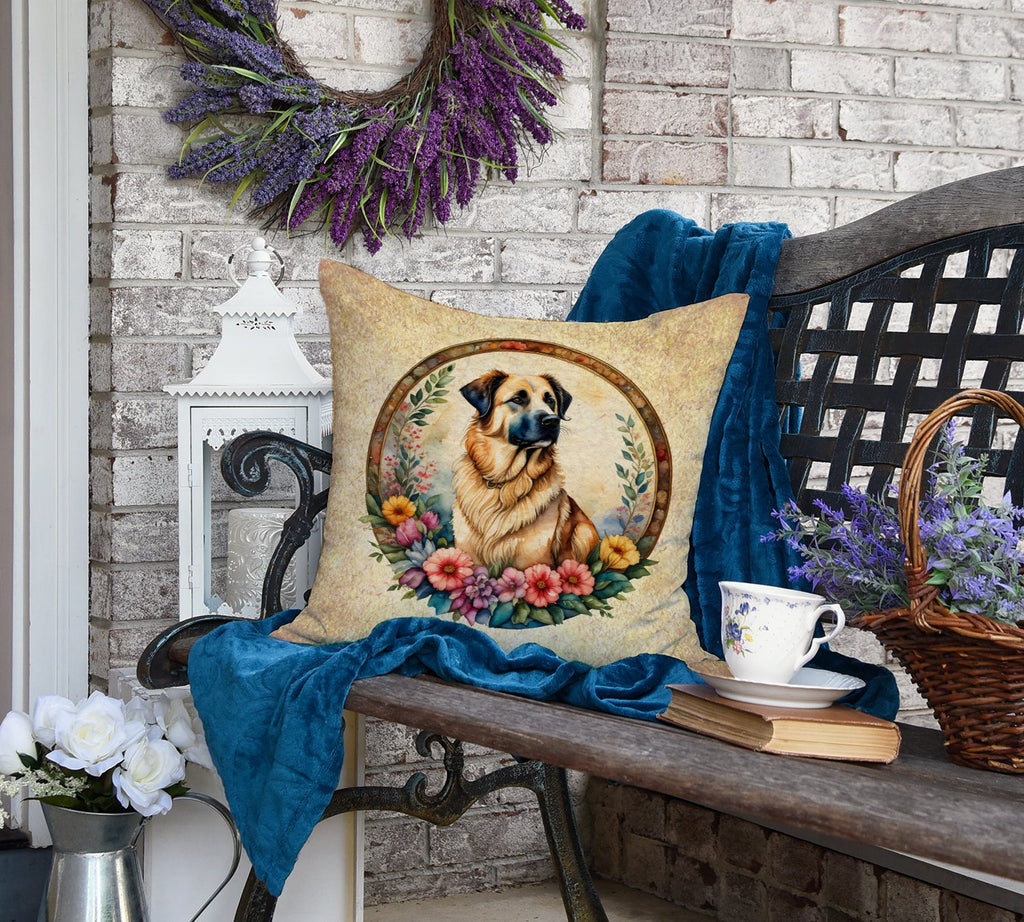 Anatolian Shepherd Dog and Flowers Decorative Throw Pillow 18x18 Indoor Outdoor Accent Cushion, Fabric Cover with Insert for Sofa, Bed, Porch & Living Room