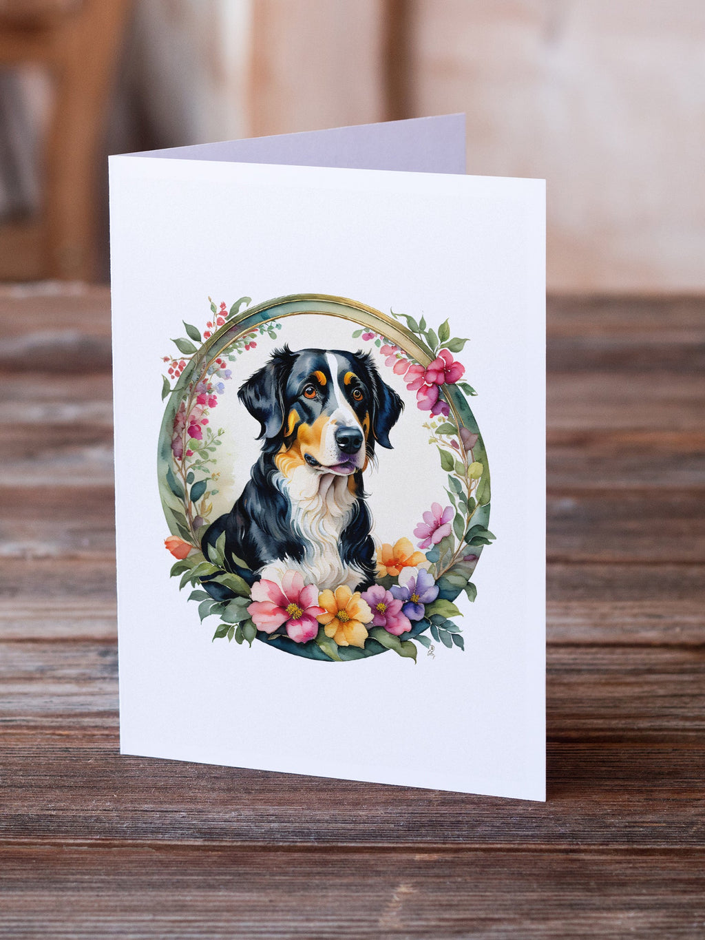 Appenzeller Sennenhund and Flowers Greeting Cards Pack of 8 Blank Cards with Envelopes Whimsical A7 Size 5x7