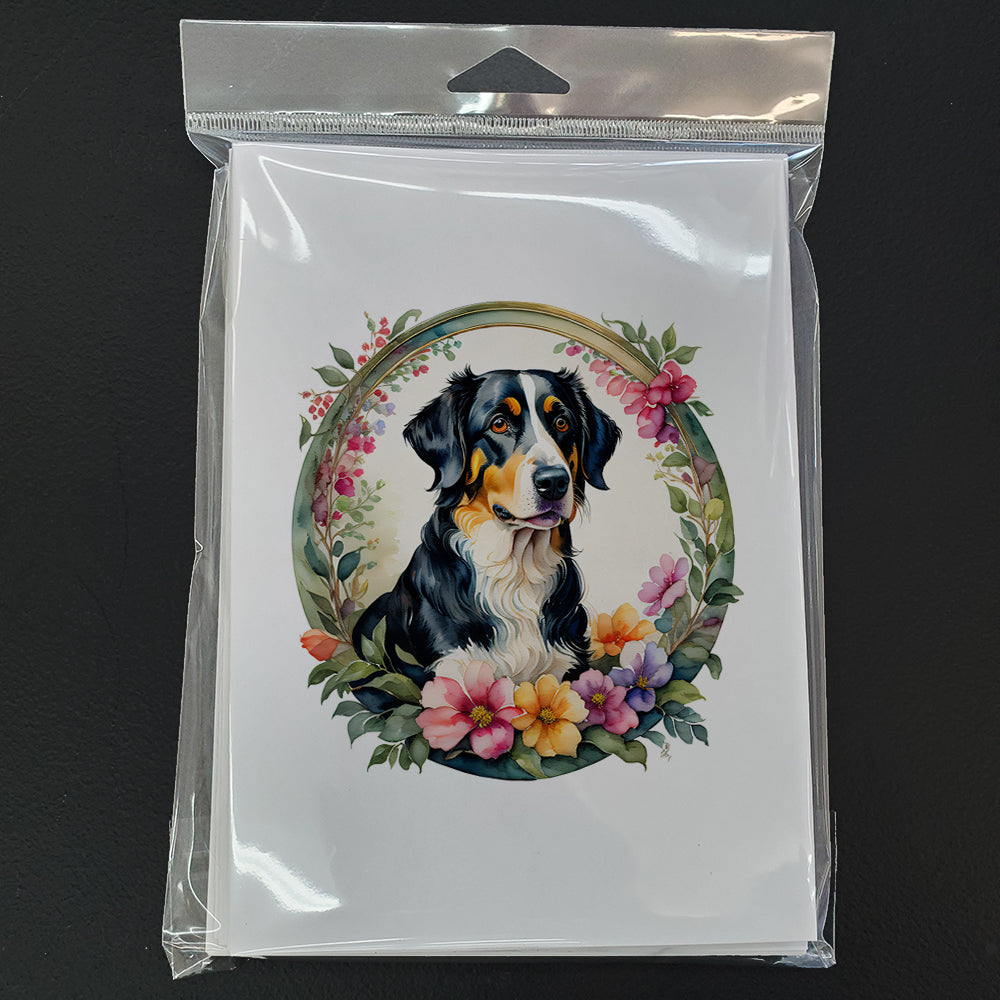 Appenzeller Sennenhund and Flowers Greeting Cards Pack of 8 Blank Cards with Envelopes Whimsical A7 Size 5x7