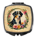 Appenzeller Sennenhund and Flowers Compact Mirror Decorative Travel Makeup Mirror for Women Girls Gifts Pocket Makeup Mirror Folding Handheld