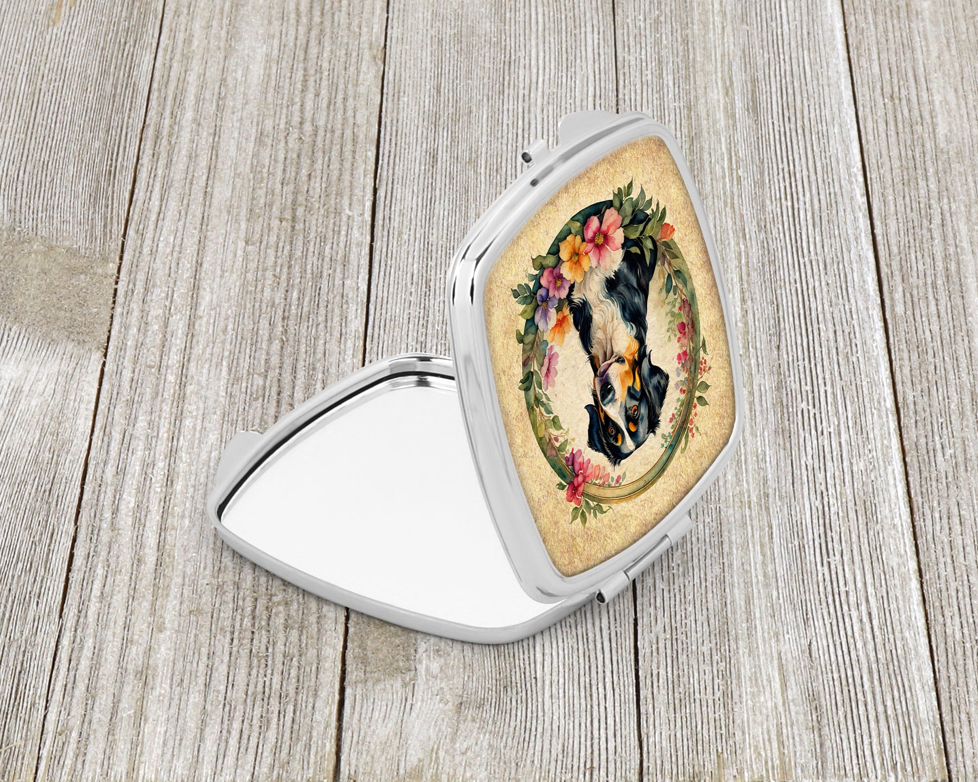 Appenzeller Sennenhund and Flowers Compact Mirror Decorative Travel Makeup Mirror for Women Girls Gifts Pocket Makeup Mirror Folding Handheld