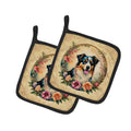 Australian Shepherd and Flowers Pot Holder Set of 2 Heat Resistant Quilted Hot Pads 7.5 x 7.5 Inch, Insulated Kitchen Trivets for Cooking & Baking