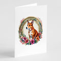 Basenji and Flowers Greeting Cards Pack of 8 Blank Cards with Envelopes Whimsical A7 Size 5x7