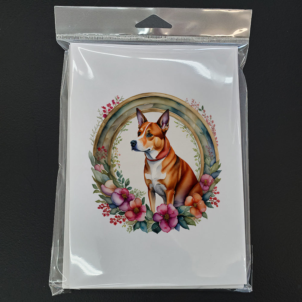 Basenji and Flowers Greeting Cards Pack of 8 Blank Cards with Envelopes Whimsical A7 Size 5x7