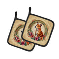 Basenji and Flowers Pot Holder Set of 2 Heat Resistant Quilted Hot Pads 7.5 x 7.5 Inch, Insulated Kitchen Trivets for Cooking & Baking
